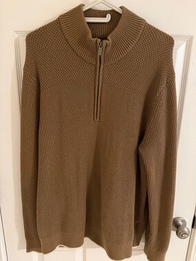 RW&CO. Men's Zip-Neck Sweater in Camel Brown
